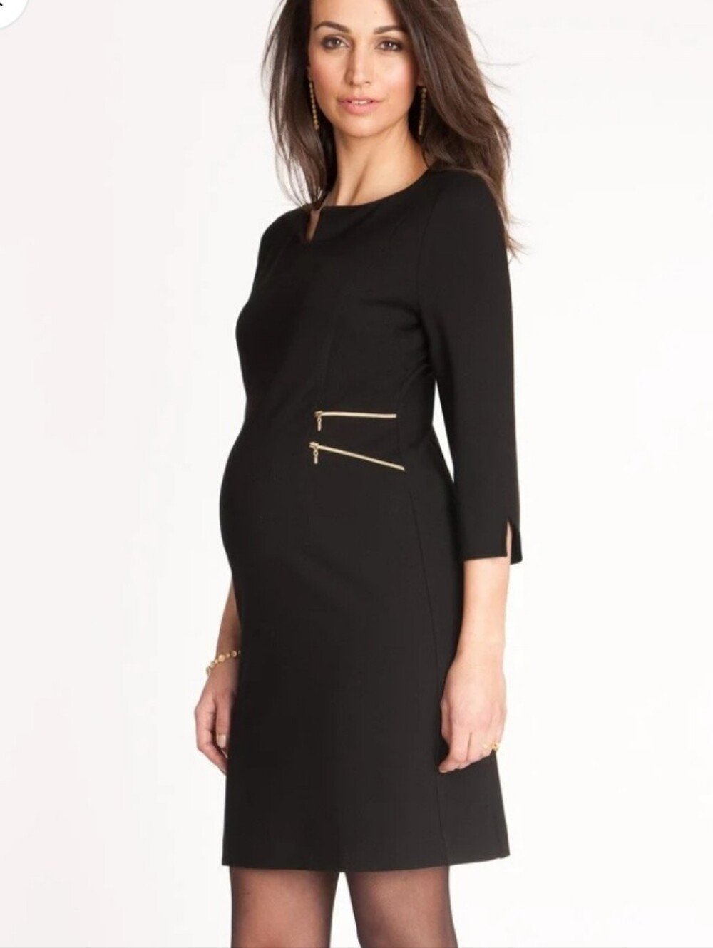 Seraphine Audrey Black Classic Maternity Sheath Dress with Gold Zippers 18